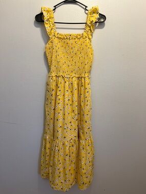 Kate Spade Yellow Smocked Ruffled Sundress XS Floral Spring Summer